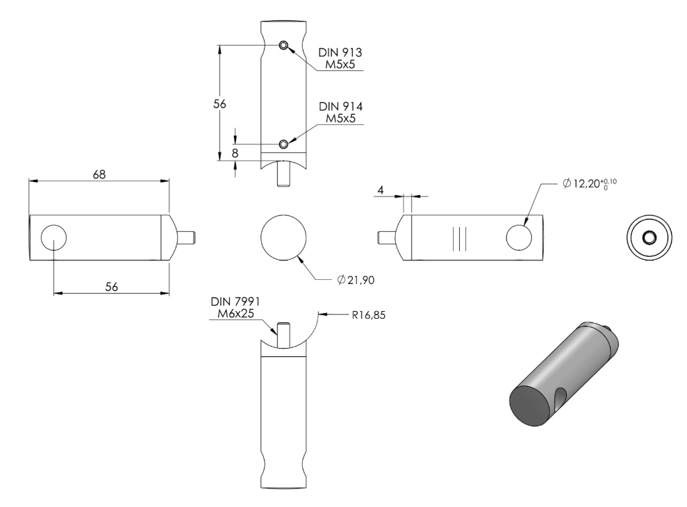 Zeichnung Querstabhalter Anschluss für Rohr Ø 33,7 mm, Durchgangsbohrung 12 mm