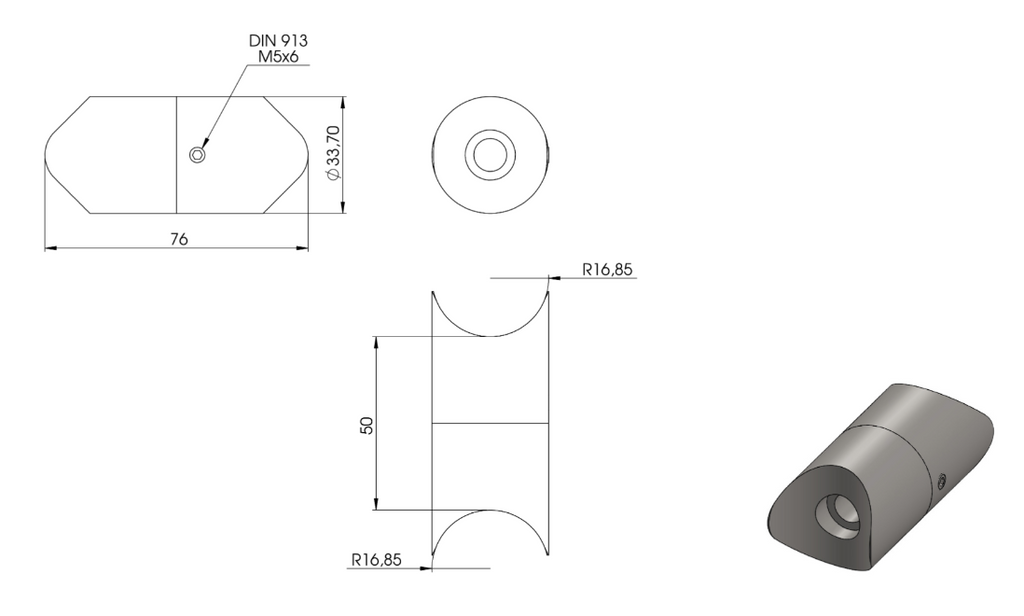 Zeichnung Rohrverbindungsstück für Rohr Ø 33,7 mm und Ø 33,7 mm