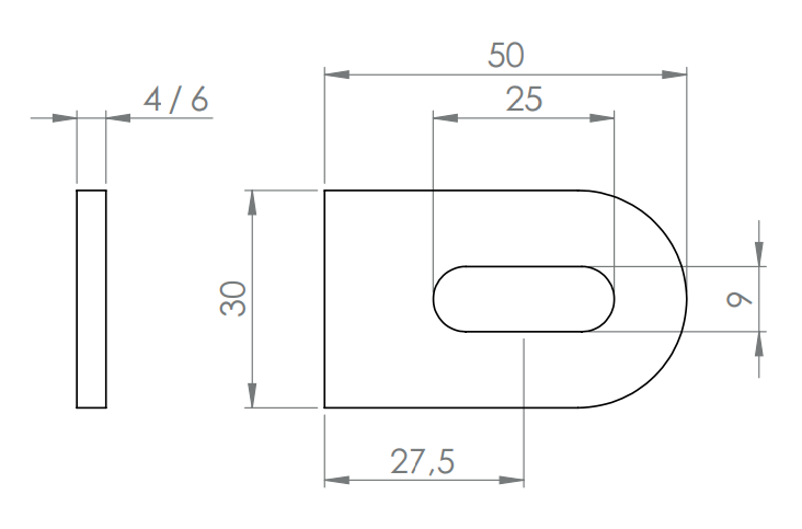 Edelstahl Anschweißlasche 50 x 30 x 4 / 6 mm, geschliffen, mit Langloch, V2A