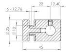 Querstab-Glashalter Ø 25 mm, für Glasstärke 6,0 - 12,76 mm, mit Durchgangsbohrung, V2A