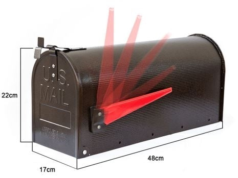 Briefkasten USA, aus Stahlblech, lackiert, Maße: 170x98mm, H: 920mm, inkl. Pfosten zum Einbetonieren mit L: 1430mm
