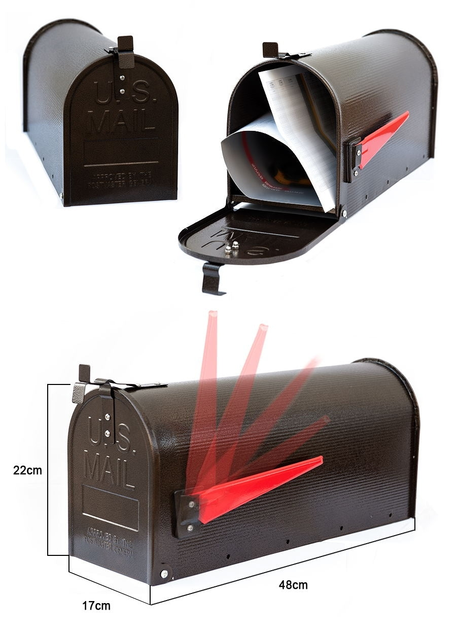 Briefkasten USA, aus Stahlblech, lackiert, Maße: 170x98mm, H: 920mm, inkl. Pfosten zum Einbetonieren mit L: 1430mm