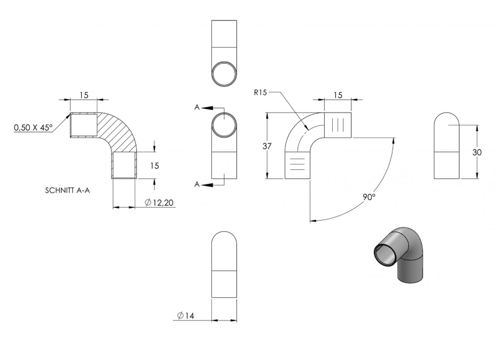 Zeichnung Rundstabverbinder für Stäbe mit Ø 12 mm