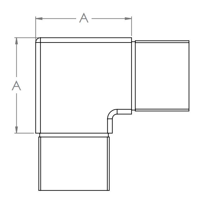 Eckbogen horizontal / Verlaufsecke 90° für Quadrat-Nutrohr, V2A / V4A