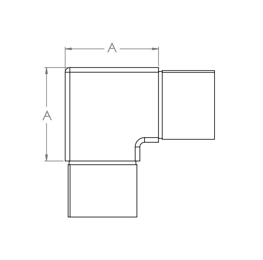 Eckbogen vertikal / Rahmenecke 90° für Quadrat-Nutrohr, V2A / V4A