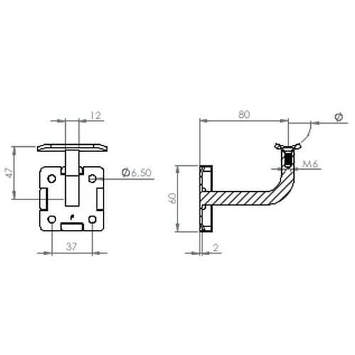 Handlaufhalter mit Cliprosette und Anschlussplatte, zum Anschrauben des Handlaufs, V2A