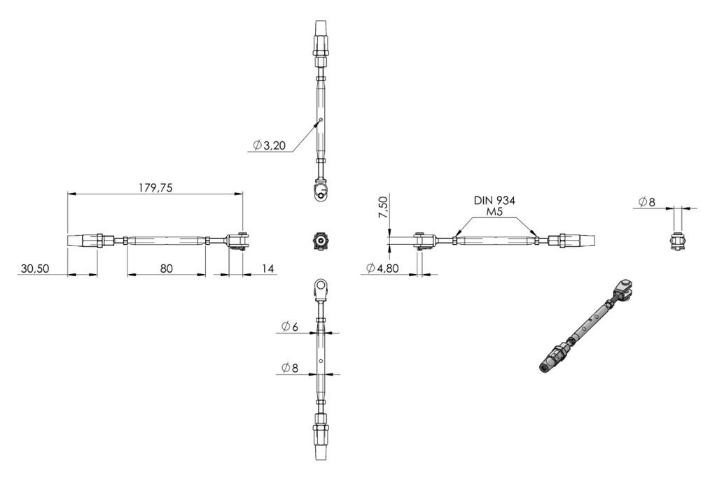 Zeichnung Wantenspanner für Seil Ø 3 mm