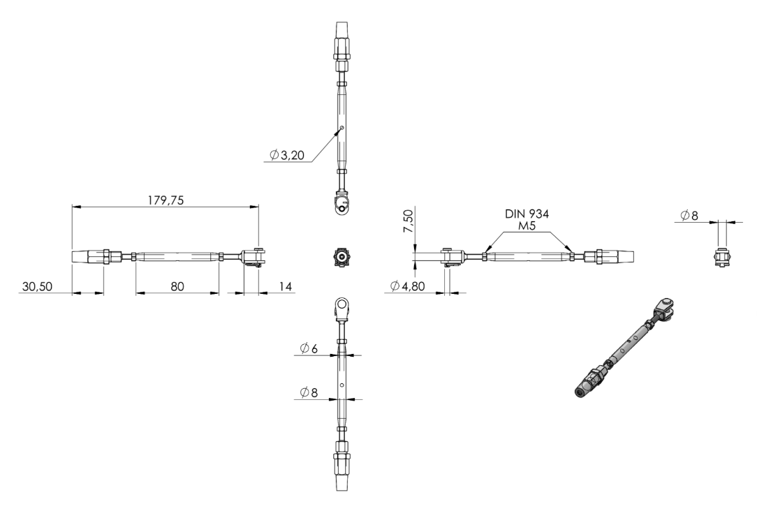 Zeichnung Wantenspanner für Seil Ø 3 mm