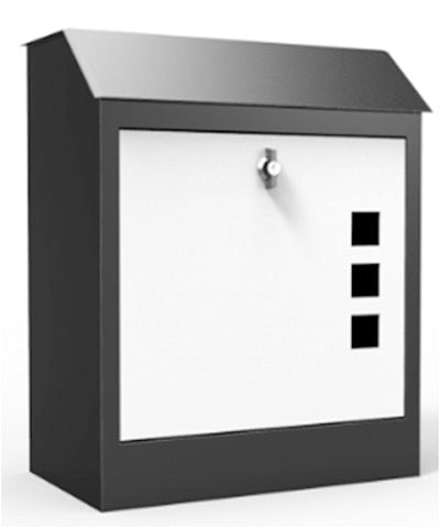 Briefkasten Beris, aus verzinktem Stahlblech, weiß RAL: 9016 und schwarz RAL: 9017 lackiert, mit großem Einwurf oben für kleinere Pakete, Maße: 430x250mm, H: 520mm, inkl. 2 Schlüssel - Briefkasten muss bei starker Witterung überdacht werden!