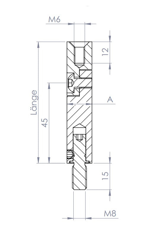 Gelenkstift Edelstahl, quadratisch, drehbar 360°, 1 x Außengewinde, 1 x Innengewinde, V2A