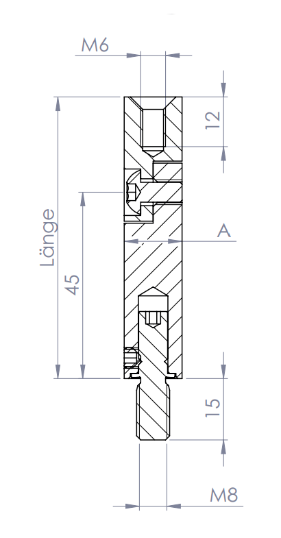 Gelenkstift Edelstahl, quadratisch, drehbar 360°, 1 x Außengewinde, 1 x Innengewinde, V2A