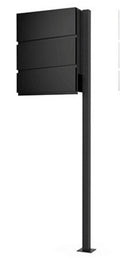 Standbriefkasten, Liron zum Aufschrauben, aus verzinktem Stahlblech, schwarz RAL: 9017 lackiert, Maße des Briefkastens: 370x105mm, H: 370mm, H: des Ständers: 1200mm. Inkl. Zeitungsfach und 3x Schlüssel. Briefkasten muss bei starker Witterung überdacht wer