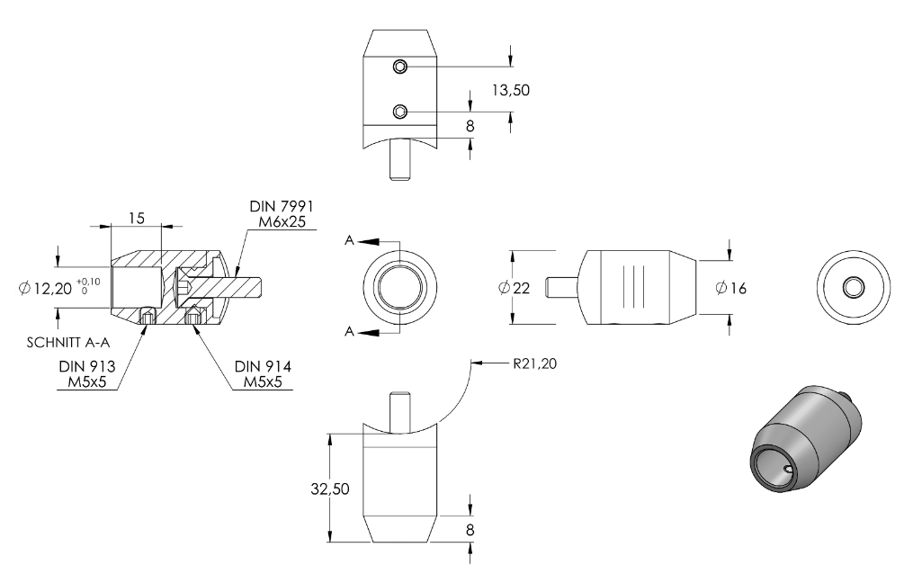 Zeichnung Querstabhalter für Anschluss Ø 42,4 mm