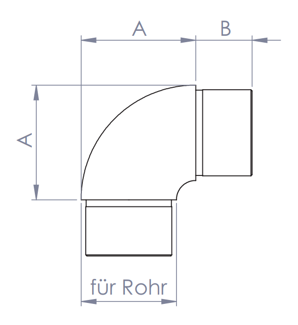 Edelstahl Rohrbogen 90°, eng,  zum Einstecken ins Rohr, V2A