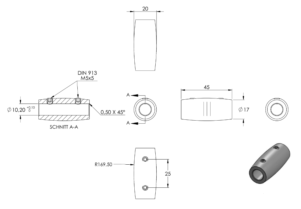 Zeichnung Stabverbinder für Rundstab Ø 10 mm