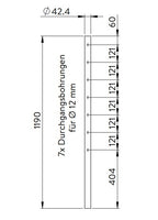 Edelstahlpfosten mit 7 Durchgangsbohrungen (Mittelpfosten), V2A