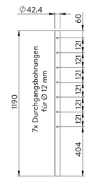 Edelstahlpfosten mit 7 Durchgangsbohrungen (Mittelpfosten), V2A
