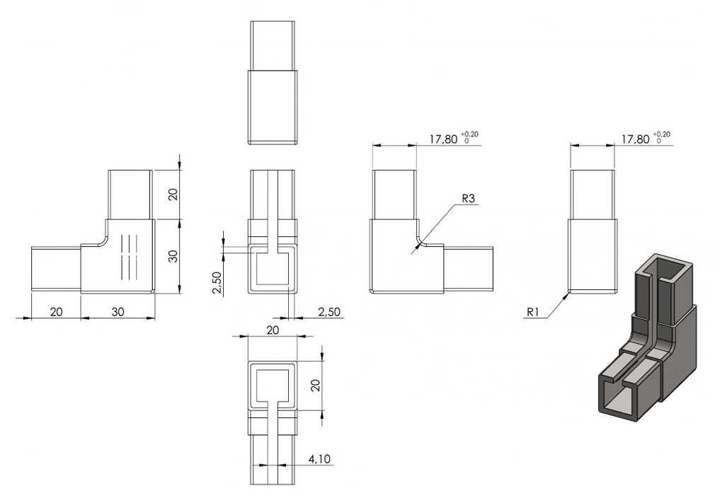 Eckverbinder für quadratisches Klemmprofil, V2A