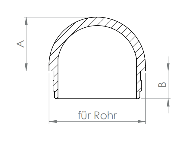 Edelstahl Rohrabschlussstopfen halbrund, hohl/gegossen, mit Rändelung, zum Einschlagen, V2A/V4A