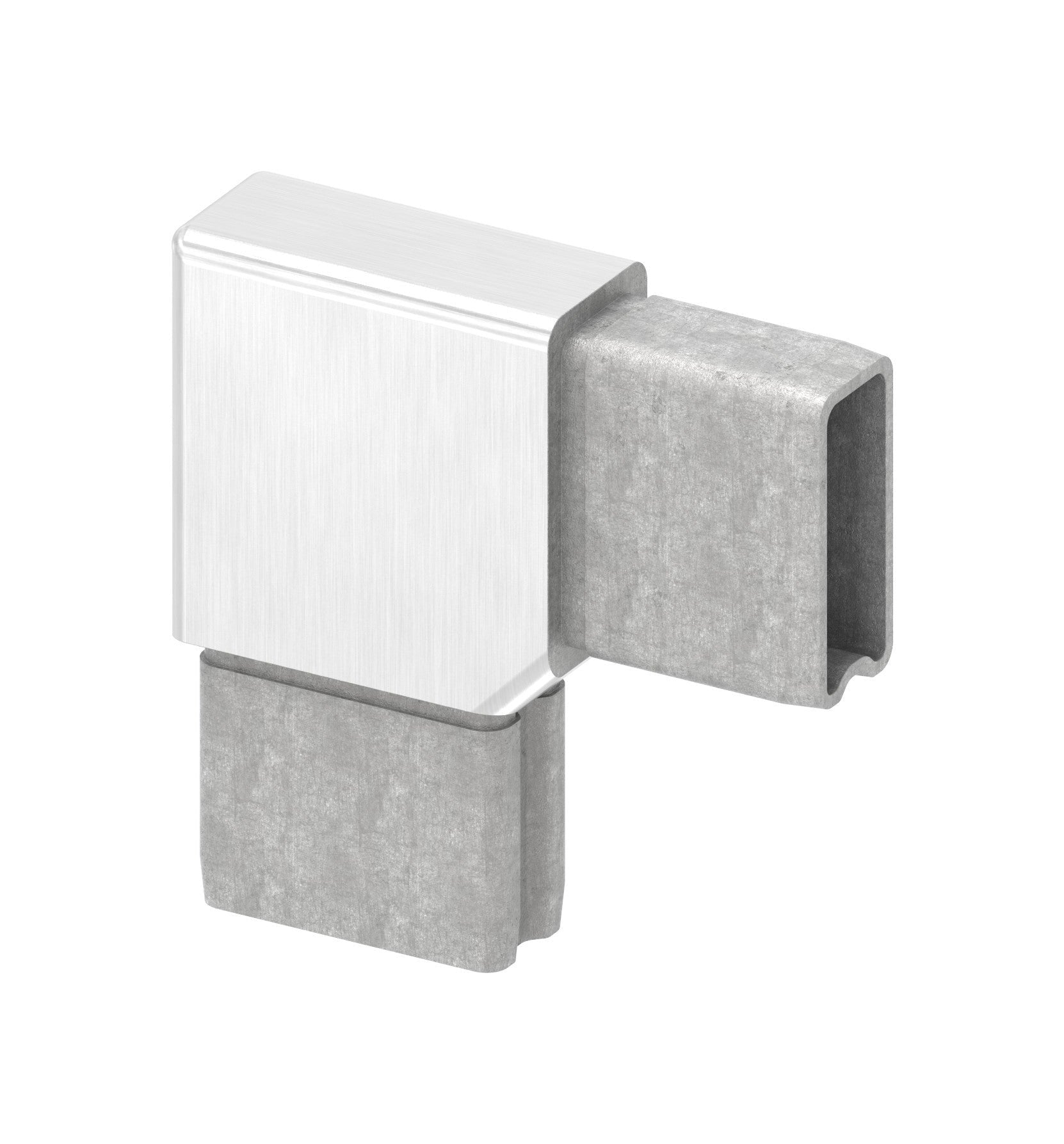 Edelstahl Rechteckrohr-Verbinder 90°, zum Einstecken ins Rohr, V4A