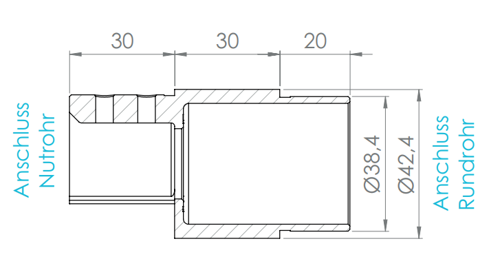 Nutrohr-Adapter auf Rohr Ø 42,4 mm, V4A