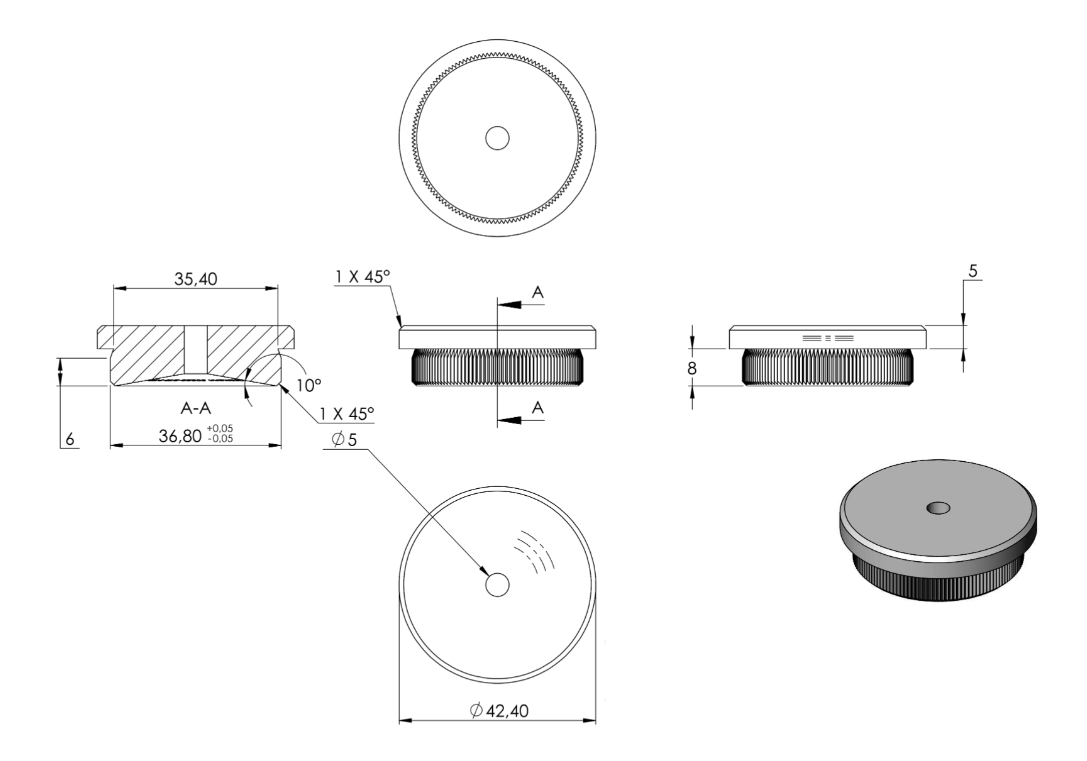 Zeichnung Rohrabschlussstopfen für Rohr Ø 42,4 x 3,0 mm