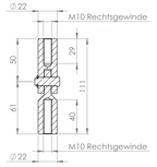 Detailzeichnung Gelenk zu Wandhalter (2 x Rechtsgewinde M10)