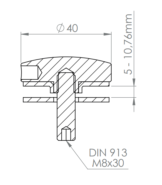 BRENK-fix® Glaspunkthalter Ø 40 mm, mit Gewindestift und Gummipaar / V2A