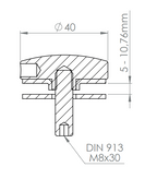 BRENK-fix® Glaspunkthalter Ø 40 mm, mit Gewindestift und Gummipaar / V2A