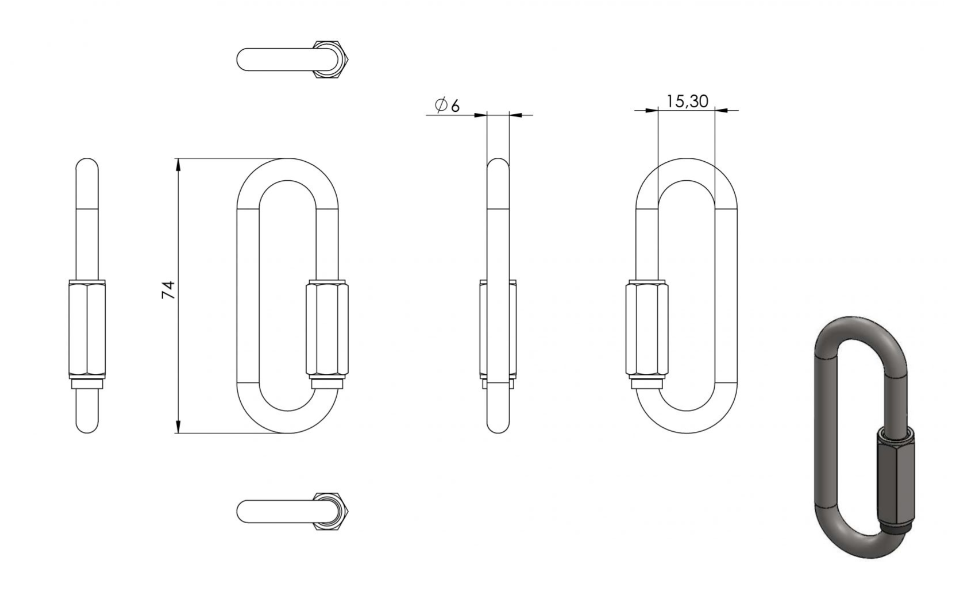 Zeichnung Schraubverbinder lang Ø 6 mm