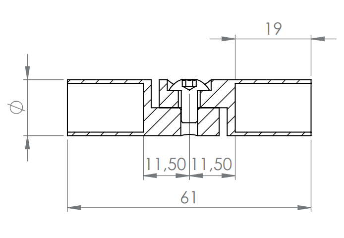 Rundstabverbinder mit Gelenk, zum Einkleben der Stäbe, verstellbar 0 - 100°, V2A