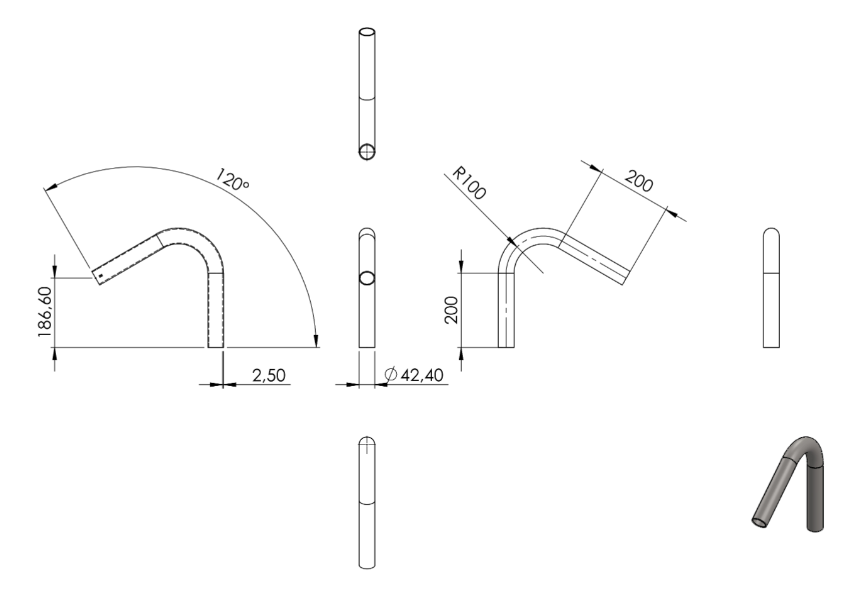 Zeichnung Rohrbogen Ø 42,4 mm