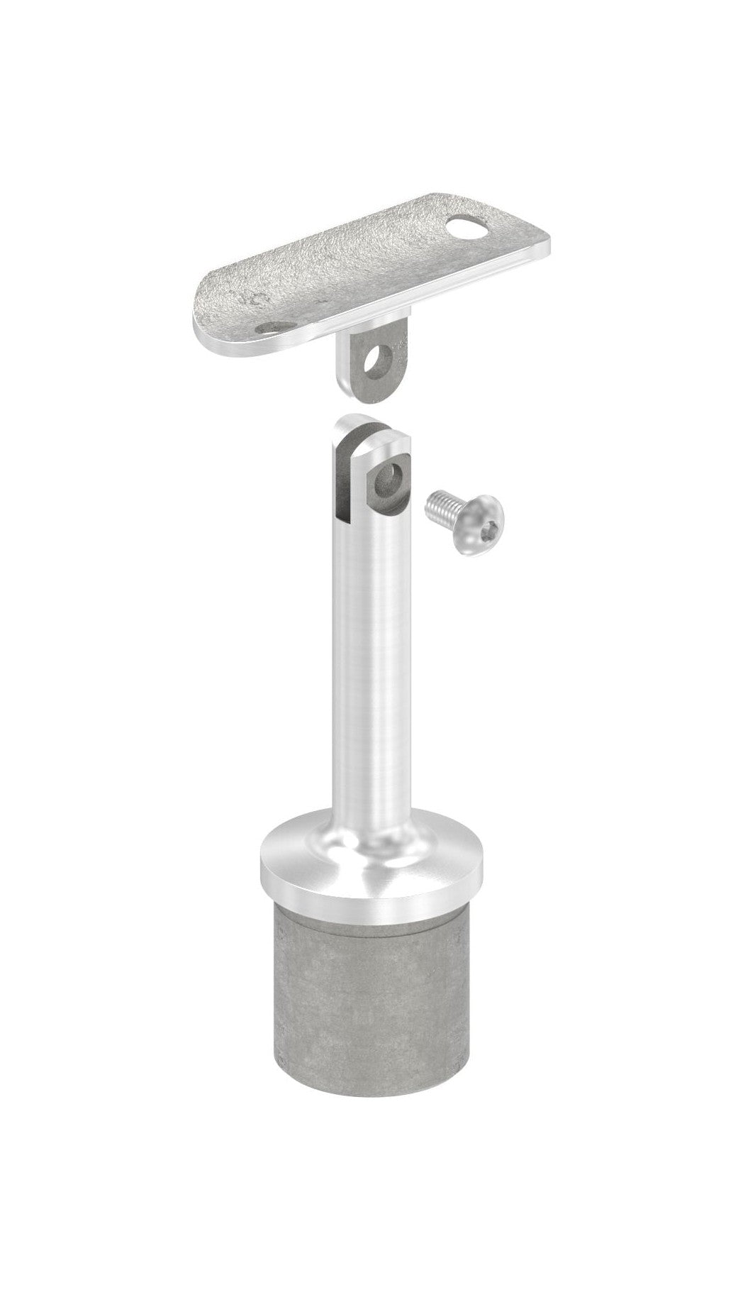 Handlaufstütze Edelstahl aus einem Stück, mit Gelenkstift und Handlaufanschlussplatte, V2A / V4A