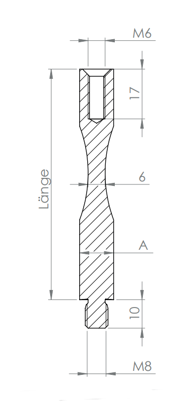 Stift Edelstahl zum Biegen, 1 x Außengewinde, 1 x Innengewinde, V2A