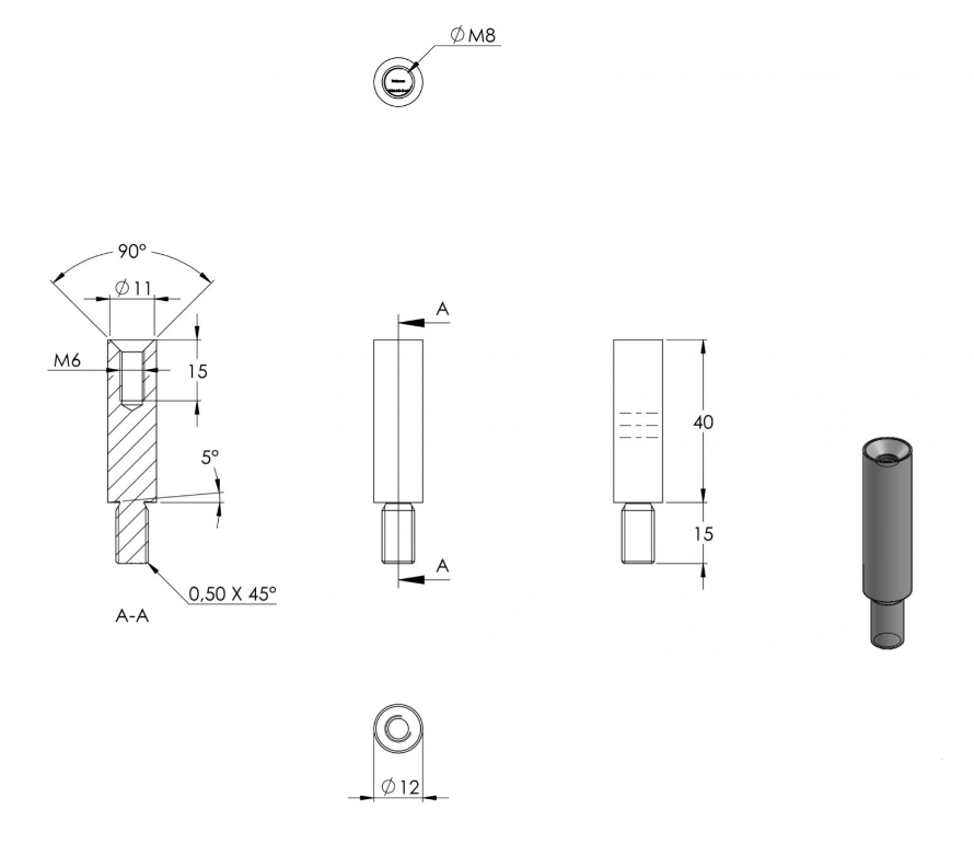 Zeichnung Stift Ø 12 mm, Länge 40 mm