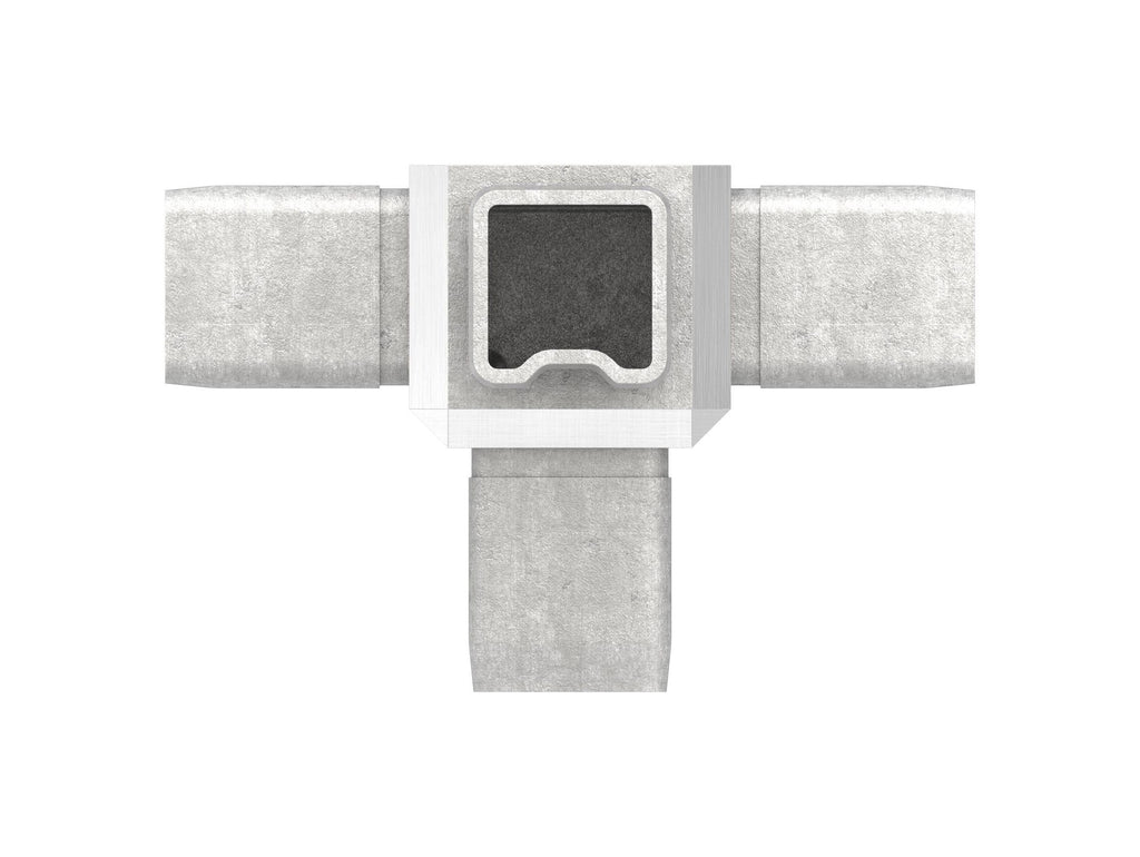 Edelstahl T-Eckverbinder 90° für Quadratrohre, 4 gleiche Abgänge, zum Stecken, V4A