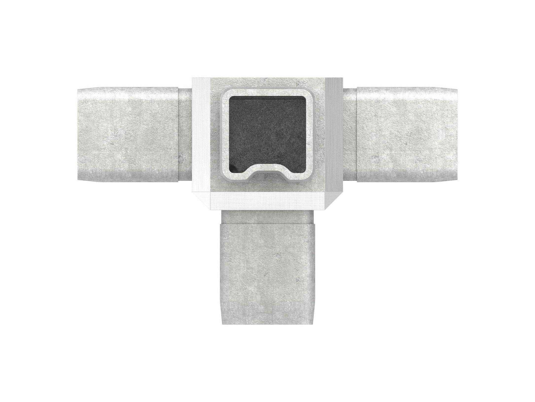 Edelstahl T-Eckverbinder 90° für Quadratrohre, 4 gleiche Abgänge, zum Stecken, V4A