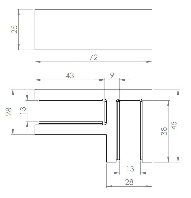 Glasverbinder 90°, für Glasstärke 12.00 - 12.76 mm, V4A