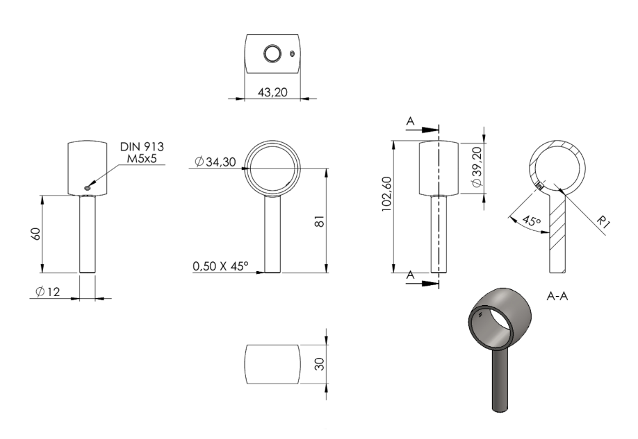 Zeichnung Handlaufhalter mit Kugelring für Handlauf Ø 33,7 mm