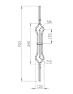 Zierstab, mit 2 x Gewinde M6 für Zierelemente, Länge 900 mm, V2A