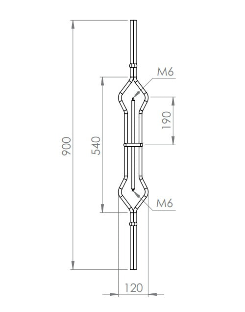 Zierstab, mit 2 x Gewinde M6 für Zierelemente, Länge 900 mm, V2A