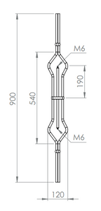 Zierstab, mit 2 x Gewinde M6 für Zierelemente, Länge 900 mm, V2A
