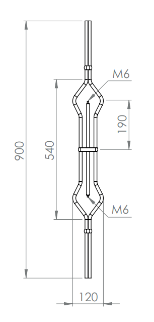 Zierstab, mit 2 x Gewinde M6 für Zierelemente, Länge 900 mm, V2A