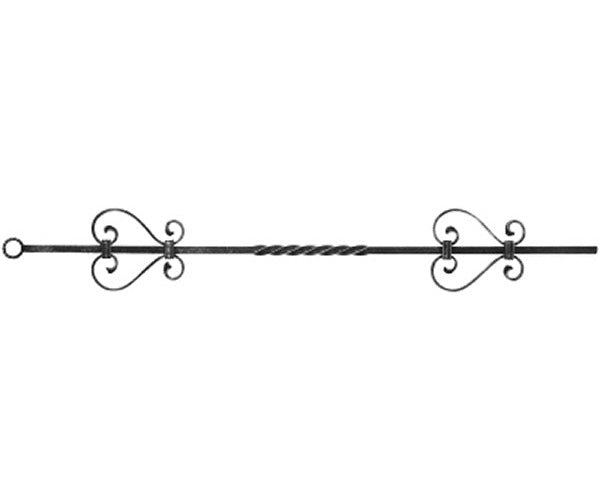 Zierstab 12x12mm, glatt, H: 900mm, 4x S-Schnecke außermittig