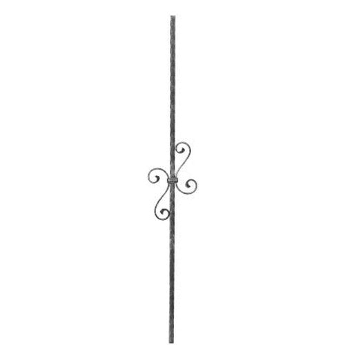 Zierstab 12x12mm, gehämmert, H: 900mm, 2x S-Schnecke mittig (Art. 1213)