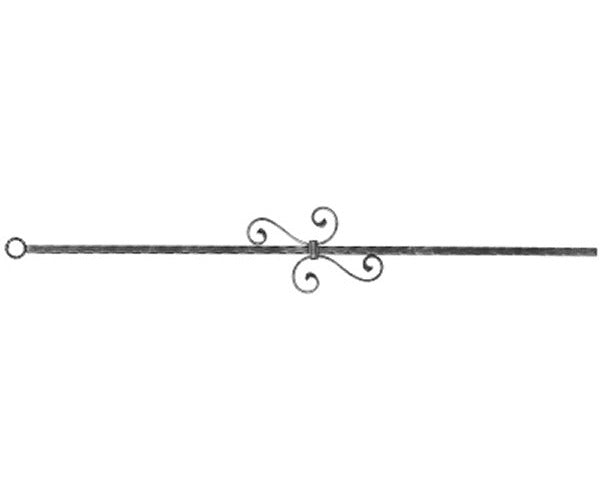 Zierstab 12x12mm, gehämmert, H: 900mm, 2x S-Schnecke mittig (Art. 1213)