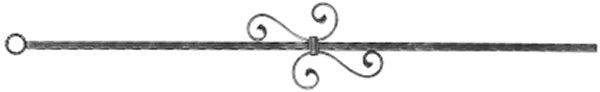 Zierstab 12x12mm, gehämmert, H: 900mm, 2x S-Schnecke mittig (Art. 1213)