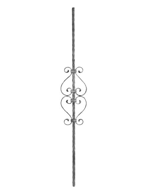 Zierstab 12x12mm, gehämmert, H: 900mm, 4x S-Schnecke mittig (Art. 1214)