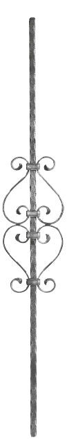 Zierstab 12x12mm, gehämmert, H: 900mm, 4x S-Schnecke mittig (Art. 1214)