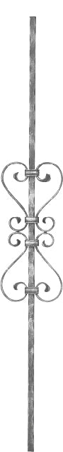 Zierstab 12x12mm, gehämmert, H: 900mm, 4x S-Schnecke mittig (Art. 1215)